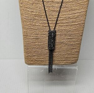 Vintage Black Marcasite Crystal & Tassel Pendant Necklace